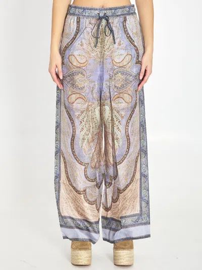 Zimmermann Wanderlust Multicolor Pants With Elastic Drawstring Waist And All-.over Print In Silk Woman