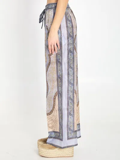 Zimmermann Wanderlust Multicolor Pants With Elastic Drawstring Waist And All-.over Print In Silk Woman
