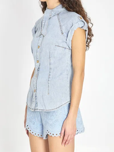 Zimmermann Stylish Top Featuring Tie Collar And Folded Cuffs In Blue