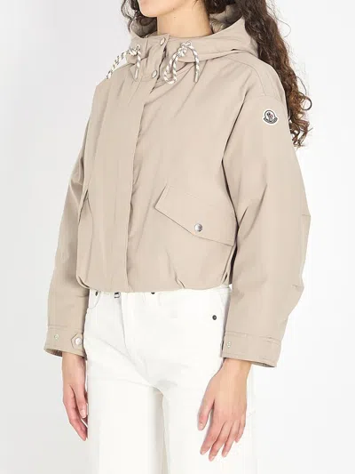 Moncler Women Eucalyptus Hooded Short Jacket Beige In Gray
