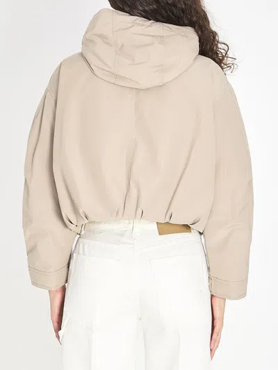 Moncler Women Eucalyptus Hooded Short Jacket Beige In Gray