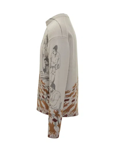 Jw Anderson Beige Sweater With Artistic Print J.w Anderson In Gray