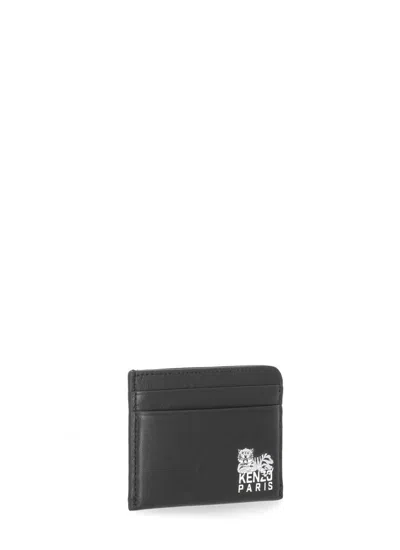 Kenzo Tiger-logo Leather Cardholder In Black