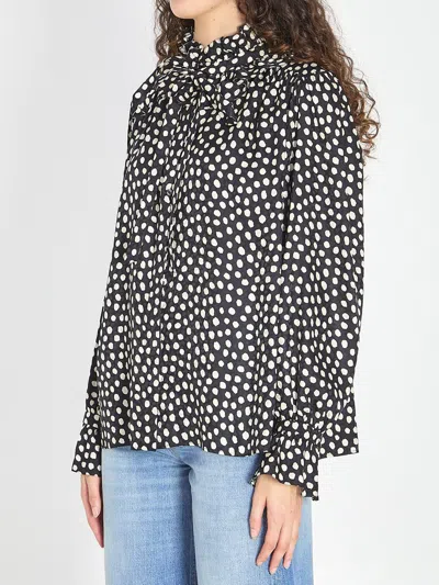 Chloé Women Black Blouse With High Neck And All-over Polka Dot Motif In Silk Woman In Multi