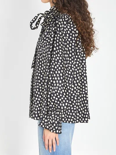 Chloé Women Black Blouse With High Neck And All-over Polka Dot Motif In Silk Woman In Multi