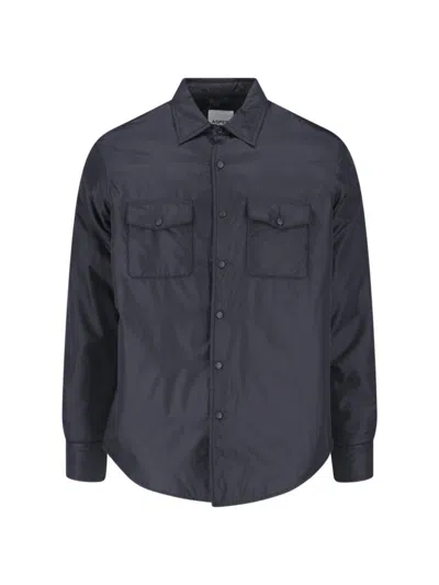 Aspesi Black Button-up Shirt With Chest Pockets In Blue