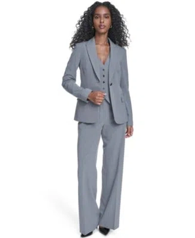 Calvin Klein Womens Classic Buttoned Blazer Pinstripe Vest Top Mid Rise Pants In Gray