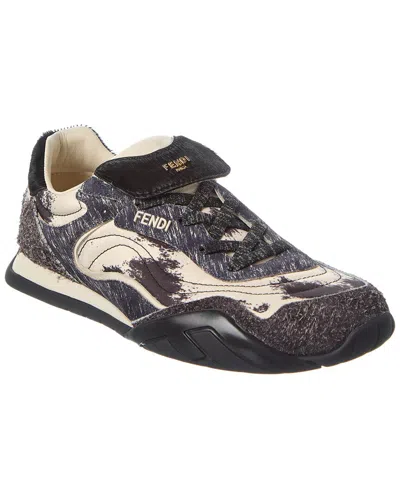 Fendi Wave Pulse Mixed-media Low-top Sneakers In Black