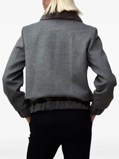 Poche Paris Faux-fur-collar Zip-up Jacket In Gray