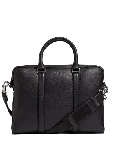 Le Tanneur Slim Charles Pebbled Leather Briefcase In Black