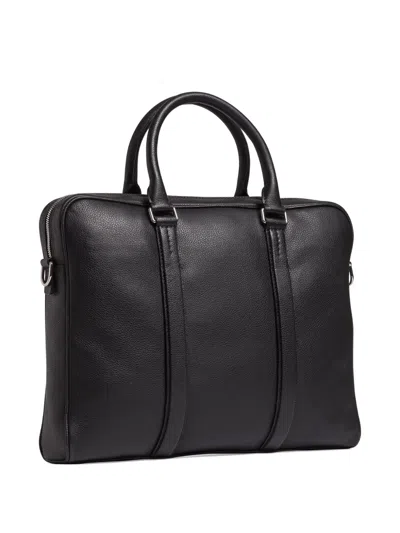 Le Tanneur Slim Charles Pebbled Leather Briefcase In Black