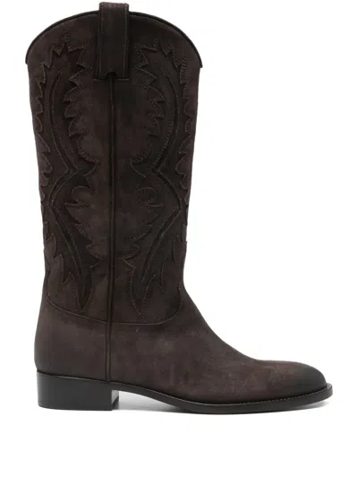 Sartore Suede Appliqué Boots In Brown
