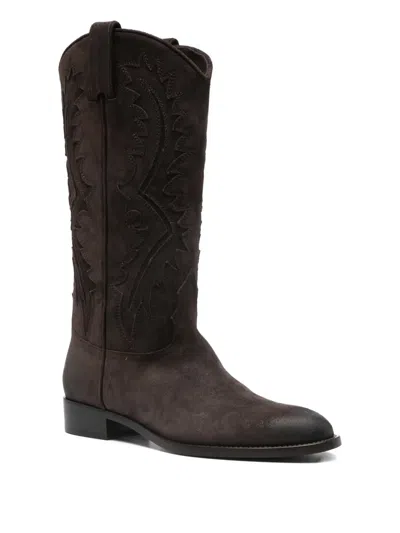 Sartore Suede Appliqué Boots In Brown