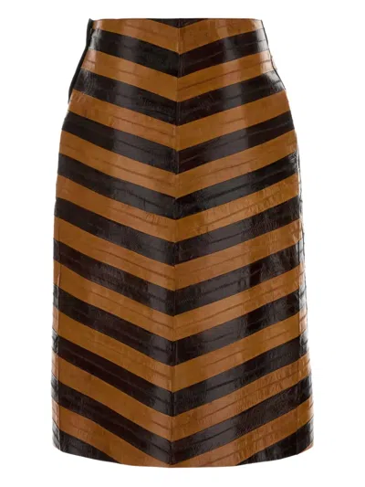 Fendi Chevron Pattern High Waist Leather Skirt In Multi