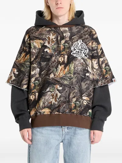 A Bathing Ape Tree Edge Camo Layered Hoodie In Brown