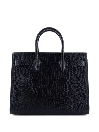 Pre-owned Saint Laurent Sac De Jour Nm Bag Crocodile Embossed Patent Small Tote Bag In Black