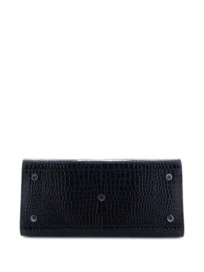Pre-owned Saint Laurent Sac De Jour Nm Bag Crocodile Embossed Patent Small Tote Bag In Black