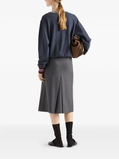 Prada Logo-embroidered Cotton Sweatshirt In Blue