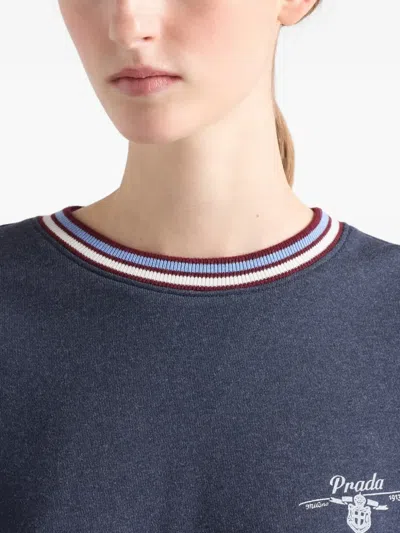 Prada Logo-embroidered Cotton Sweatshirt In Blue