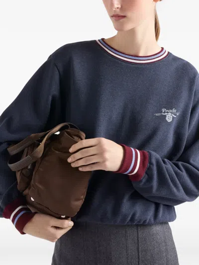Prada Logo-embroidered Cotton Sweatshirt In Blue
