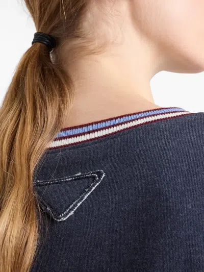Prada Logo-embroidered Cotton Sweatshirt In Blue