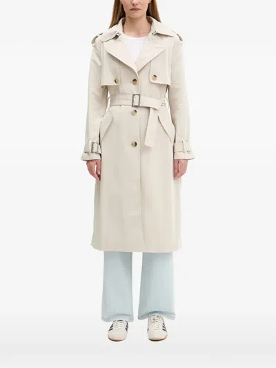 Desigual Pleated-back Trench Coat In Neutral