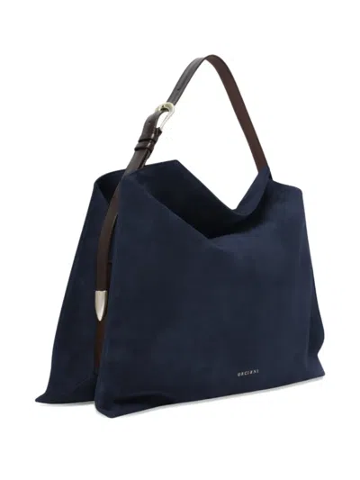 Orciani Large Trinity Peach Contrast-strap Shoulder Bag In Blue