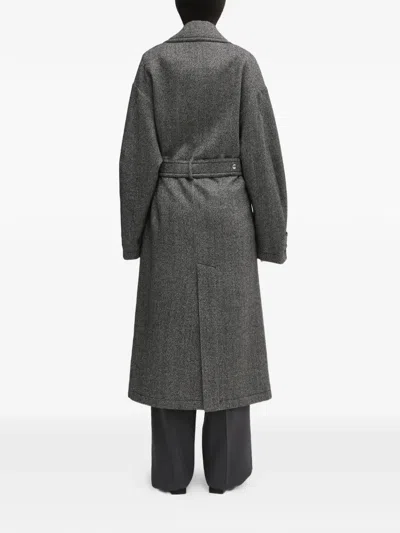 Fiorucci Belted Herringbone Coat In Gray
