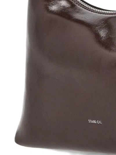 Stand Oil Zip Logo-print Shoulder Bag In Brown