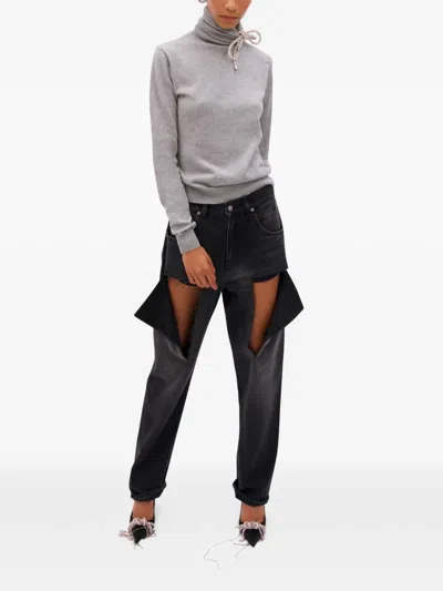 Area Crystal-knot Turtleneck Sweater In Gray