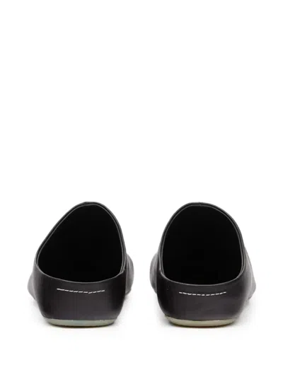 Mm6 Maison Margiela Stitched Leather Flat Mules In Black