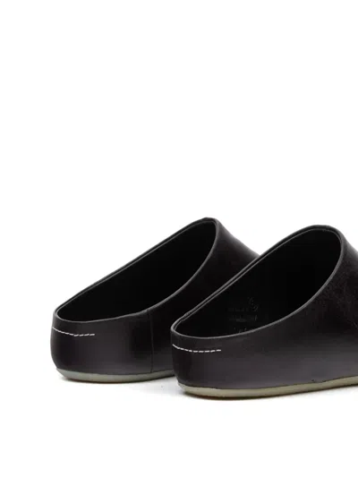 Mm6 Maison Margiela Stitched Leather Flat Mules In Black
