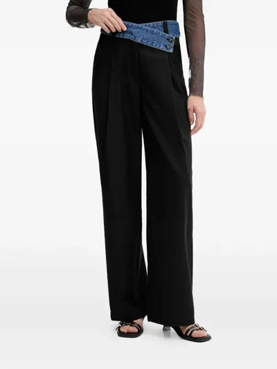 Desigual Pleated Denim Panel Trousers In Black