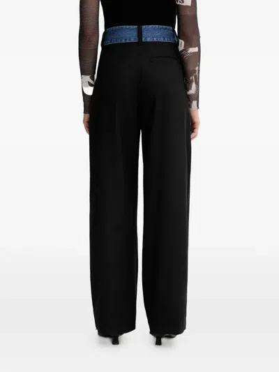 Desigual Pleated Denim Panel Trousers In Black