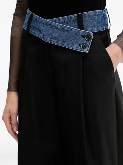 Desigual Pleated Denim Panel Trousers In Black