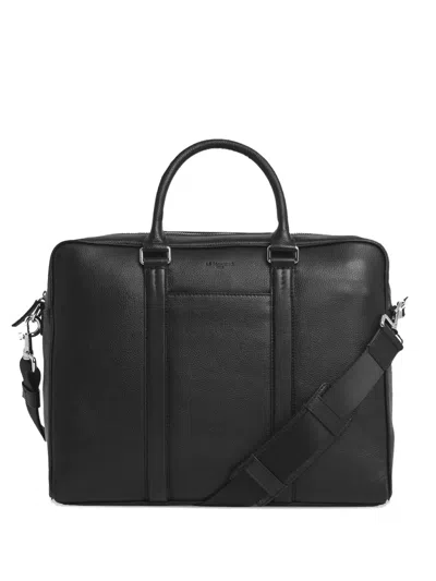 Le Tanneur Slim Charles Pebbled Leather Briefcase In Black