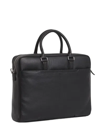 Le Tanneur Slim Charles Pebbled Leather Briefcase In Black