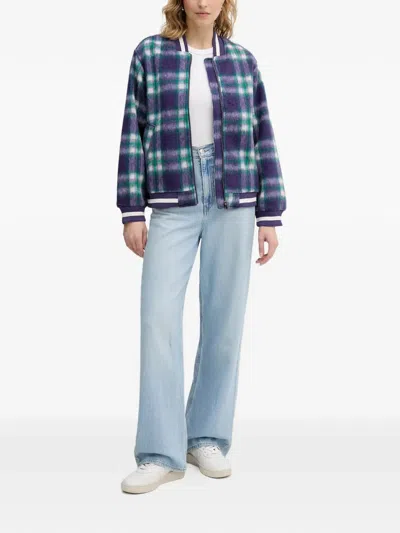 Benetton Checked Zip Jacket In Blue