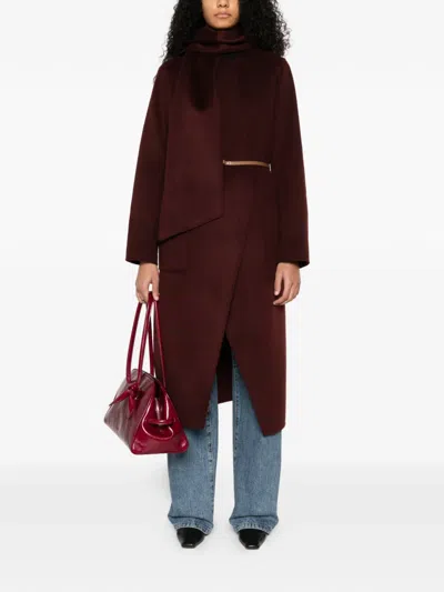 Vanessa Bruno Belted Scarf Double-breasted Coat In Red