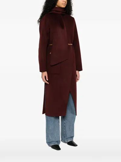 Vanessa Bruno Belted Scarf Double-breasted Coat In Red