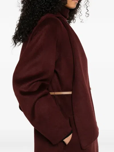 Vanessa Bruno Belted Scarf Double-breasted Coat In Red