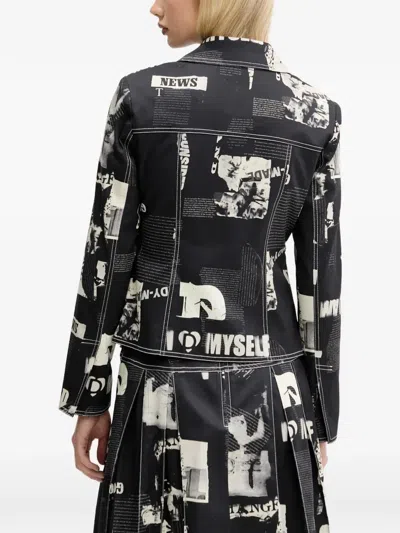 对比缝线印花西装夹克