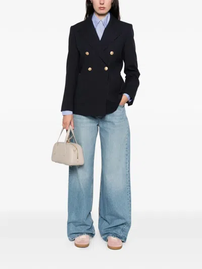 Sandro Womens Navy Blue Pinstripe Long-sleeve Wool-blend Blazer