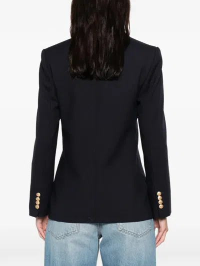 Sandro Womens Navy Blue Pinstripe Long-sleeve Wool-blend Blazer