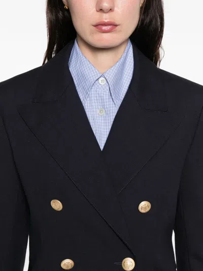 Sandro Womens Navy Blue Pinstripe Long-sleeve Wool-blend Blazer