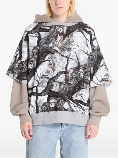 A Bathing Ape Tree Edge Camo Layered Hoodie In Black
