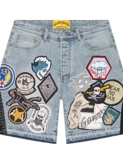 Godspeed Patchwork Denim Shorts In Blue