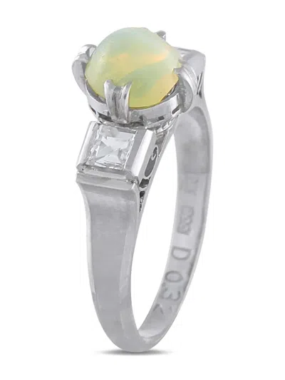 Pre-owned Lb Exclusive Platinum Diamond And Cat's Eye Ring In Silver