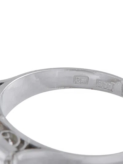 Pre-owned Lb Exclusive Platinum Diamond And Cat's Eye Ring In Silver