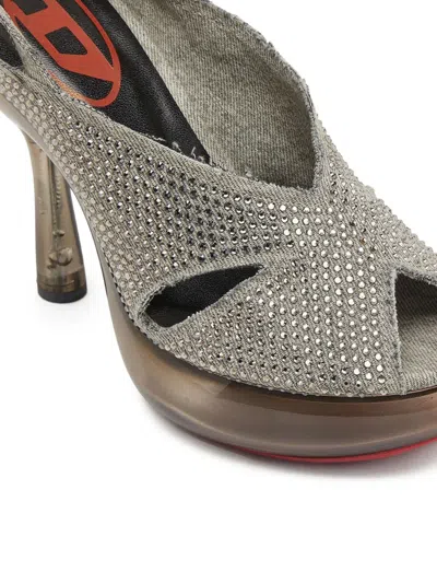 Diesel D-lake Strass-embellished Sandals In Gray